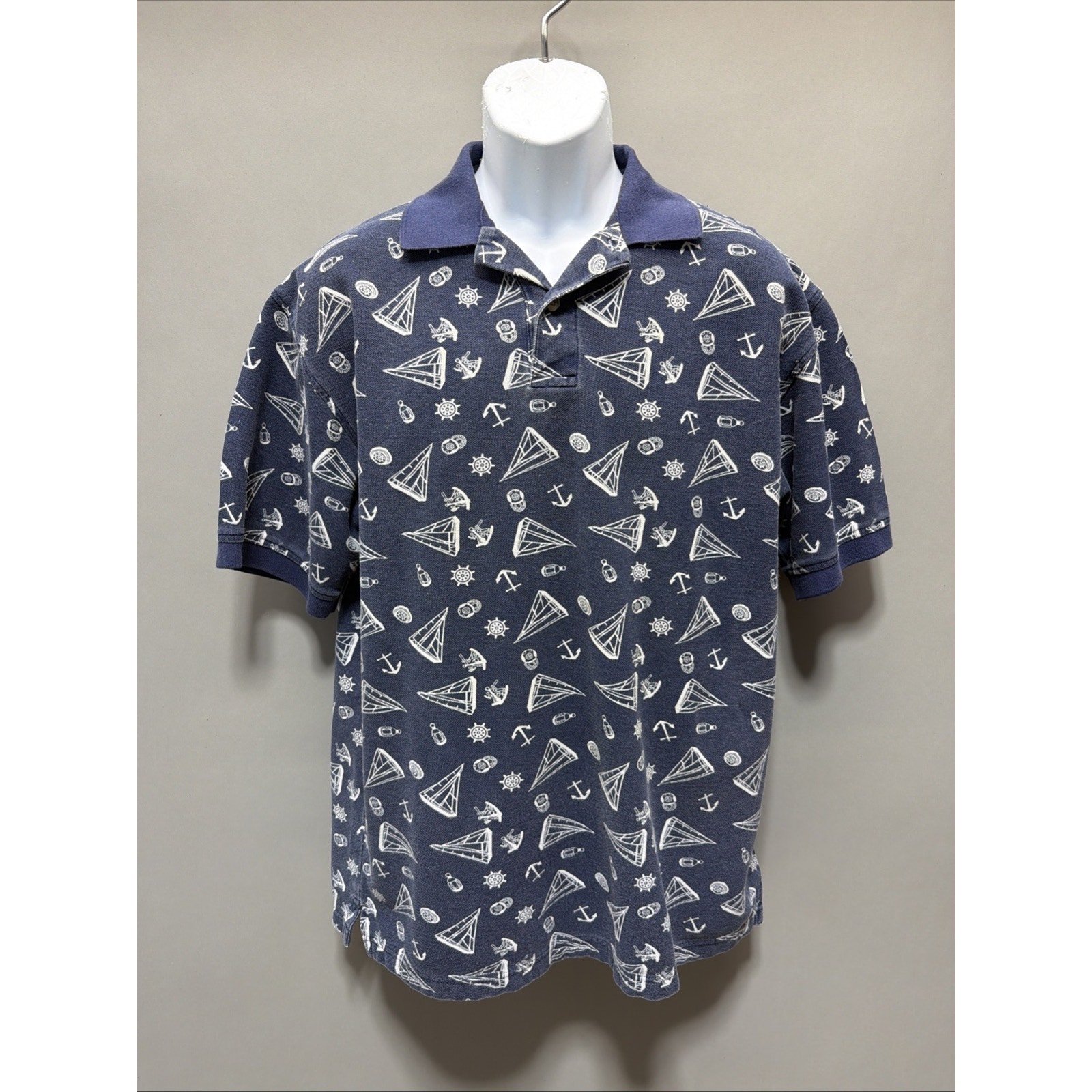 Vintage 90s Sutter & Grant Sailboat Design Mens M Polo Blue Cotton Made In Usa